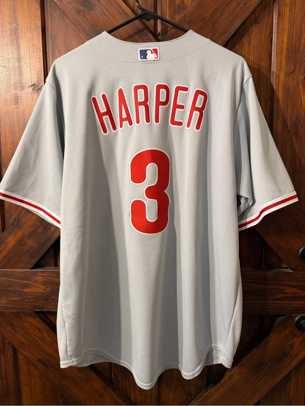 Nike Gray Men's Baseball Jersey HARPER #3 with Red Accents